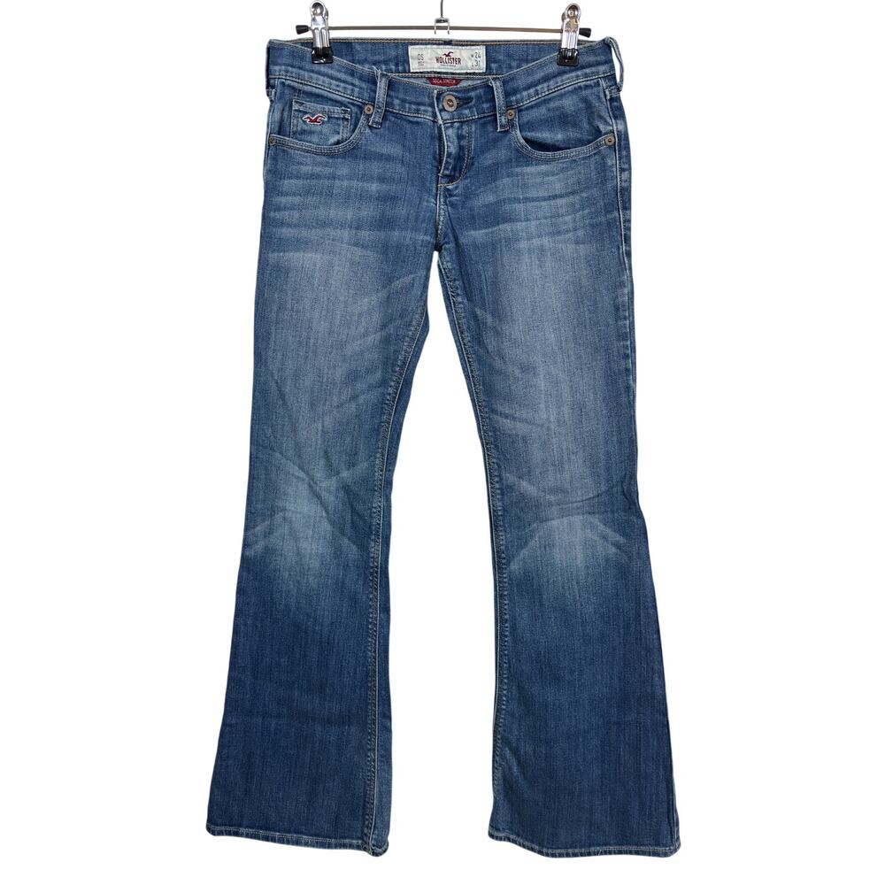 Hollister SoCal Stretch Bootcut Jeans Womens 24 0S Blue Low Rise Raw Hem